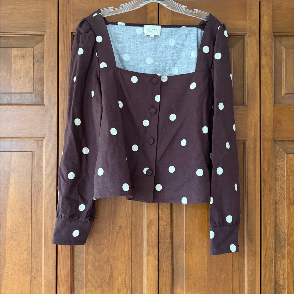 Sezane Brown Blouse with Polka Dots